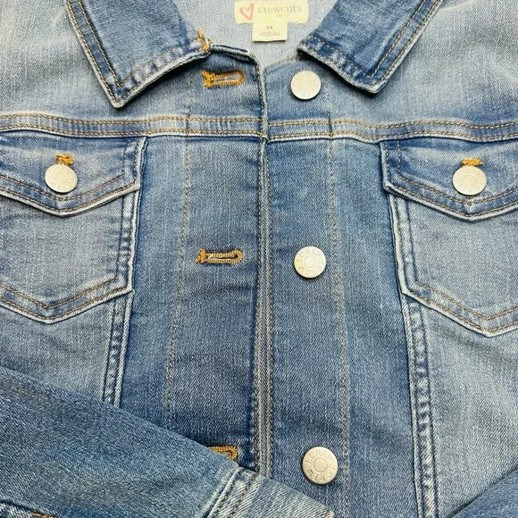 J.Crew Crewcuts Button Front Jean Jacket Blue Youth Girls Classic Crop Size 14 - Picture 12 of 16